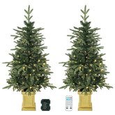 HOMCOM 4ft Prelit Christmas Tree with Dual-Color LEDs, Remote, Set of 2 Aspen Fir, Battery-Operated, 11 Modes, Decorative Pot