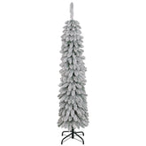 HOMCOM 5' Tall Unlit Slim Pencil Xmas Tree, Snow-Flocked Artificial Christmas Tree with Realistic Branches and 301 Tips, Green