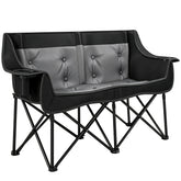 Outsunny Heated Double Camping Chair, Oversized Folding Padded Camp Loveseat Couch with 3 Heat Levels and 4 Heating Zones
