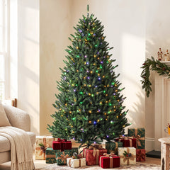 HOMCOM 6ft Prelit Christmas Tree, Colorado Blue Spruce, Easy Plug, Hinged Xmas Tree with Warm White & Multi-Color LED Lights