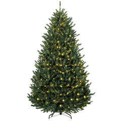 HOMCOM 6ft Prelit Christmas Tree, Colorado Blue Spruce, Easy Plug, Hinged Xmas Tree with Warm White & Multi-Color LED Lights