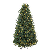 HOMCOM 9ft Prelit Christmas Tree, Colorado Blue Spruce, Easy Plug, Hinged Xmas Tree with Warm White & Multi-Color LED Lights