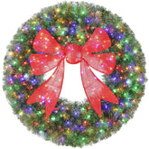HOMCOM 60in Pre-Lit Christmas Wreath with 3D Red Bow, 11 Lighting Modes, Front Door Christmas Wreath with Remote
