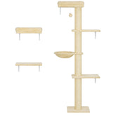 PawHut Cat Wall Shelves, 3-in-1 Cat Wall Furniture Set with Scratching Post for Indoor Kittens Climbing Sleeping, Beige