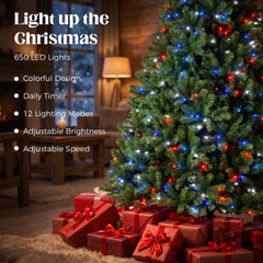 HOMCOM 9ft Prelit Christmas Tree with RGB Dynamic LEDs, Remote Control, Daily Timer, Hinged Xmas Tree, Easy Assembly