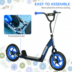 Qaba Kids Scooter with Adjustable Handlebar, Kids Kick Scooter with Non-slip Footplate, Rear Brake, 12" EVA Wheels, Blue