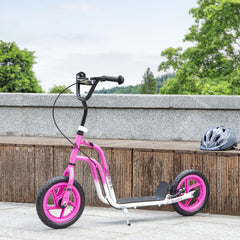 Qaba Kids Scooter, Lightweight Scooter with Adjustable Handlebar, Rear Brake, Kickstand, 12" EVA Wheels, for 5-12 Y, Pink