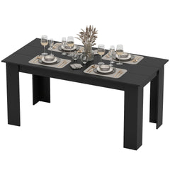 HOMCOM 63" Dining Table for 4-6 People, Modern Rectangular Kitchen Table for Dining Room, Living Room, Black Wood Effect