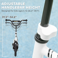 Qaba Kids Scooter, Lightweight Scooter with Adjustable Handlebar, Rear Brake, Kickstand, 12" EVA Wheels, for 5-12 Y, White