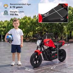 Qaba 24V Kids Electric Motorcycle with 180W Motor, 12" Rubber Tires, Up to 11MPH, Twist Throttle for Ages 6-12, Red