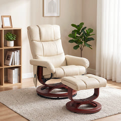 HOMCOM Swivel Recliner with Ottoman Massage, Recliner Chair and Ottoman, Faux Leather Reclining Chair with Remote, Cream White