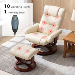 HOMCOM Swivel Recliner with Ottoman Massage, Recliner Chair and Ottoman, Faux Leather Reclining Chair with Remote, Cream White
