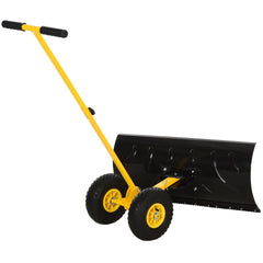 Outsunny 29" Blade Rolling Snow Pusher Shovel with Wheels and Adjustable Handle Yellow