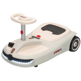 Qaba 12V Electric Wiggle Car with Convertible Steering Wheel Pull Handle, 2 Speed, Music, Lights for 3-5 Years, White