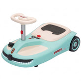 Qaba 12V Electric Wiggle Car with Convertible Steering Wheel Pull Handle, 2 Speed, Music, Lights for 3-5 Years, Light Blue