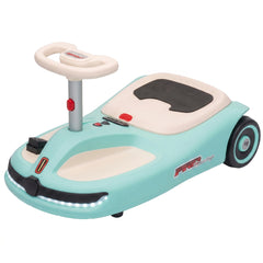 Qaba 12V Electric Wiggle Car with Convertible Steering Wheel Pull Handle, 2 Speed, Music, Lights for 3-5 Years, Light Blue