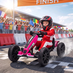 Qaba 12V Electric Go Kart for Kids with Dual Motors, Adjustable Seat, Soft Start, LED Lights, EVA Wheels, for Age 3-6, Pink