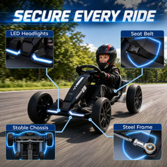 Qaba 12V Electric Go Kart for Kids with Dual Motors, Adjustable Seat, Soft Start, LED Lights, EVA Wheels, for Age 3-6, Black