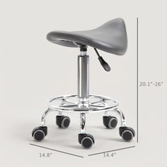 HOMCOM PU Leather Adjustable Stool, Rolling Saddle Stool with Wheels for Massage, Spa, Clinic, Beauty and Tattoo, Gray