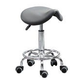 HOMCOM PU Leather Adjustable Stool, Rolling Saddle Stool with Wheels for Massage, Spa, Clinic, Beauty and Tattoo, Gray