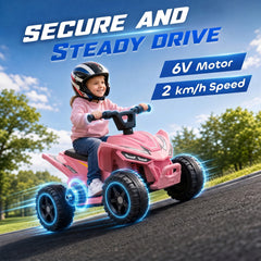 Qaba Kids ATV, 6V Battery Powered Kids Quad with 4 Wheeler, Handlebar Button Control, Max 1.2MPH, Max 55lbs Load, Light Pink