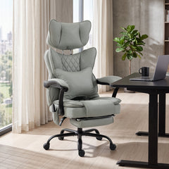 HOMCOM High Back Vibration Massage Office Chair, Heated Reclining PU Leather Computer Chair with Headrest, Gray