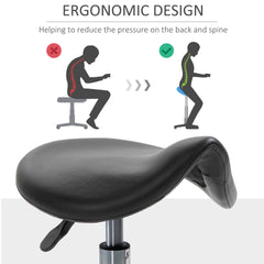HOMCOM PU Leather Adjustable Stool, Rolling Saddle Stool with Wheels for Massage, Spa, Clinic, Beauty and Tattoo, Black