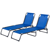 Outsunny Set of 2 Folding Chaise Lounge Chairs, Outdoor Sun Tanning Chairs with Reclining Back, Blue