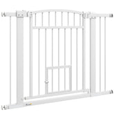 PawHut 30"-41" Extra Wide Walk Through Dog Gate w/ Cat Door, 3-Inch & 5.5-Inch Extension Kits, 30" High