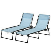 Outsunny Set of 2 Folding Chaise Lounge Chairs, Outdoor Sun Tanning Chairs with Reclining Back, Light Blue
