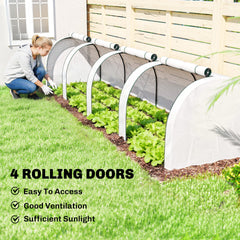 Outsunny 13' L x 3' W x 2.5' H Portable Tunneled Greenhouse with 4 Zippered Doors, Water/UV Fighting PE Cover, White