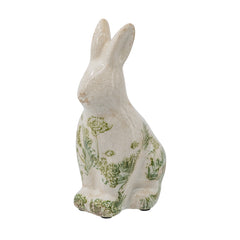 5.1x3.9x8.1" White Ceramic Rabbit With Green Floral Motif