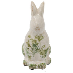 5.1x3.9x8.1" White Ceramic Rabbit With Green Floral Motif