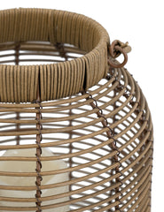 8.7x8.7x11.8" Brown Poly Rattan Lantern with White LED Candle