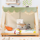 Twin Size House Bed with Tent and Light,White