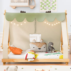 Twin Size House Bed with Tent and Light,White