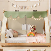 Full Size House Bed with Tent and Light,White