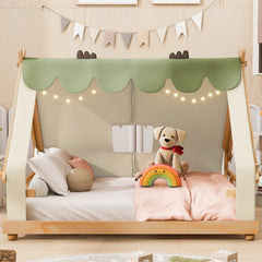 Full Size House Bed with Tent and Light,White