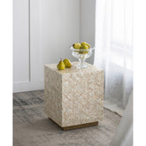 14x14x18" Square Capiz Stool, Cream