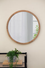 20" x 20" Circle Wall Mirror with Wooden Frame, Wall Mirror for Living Room, Dining Room, Foyer, Bathroom, Office