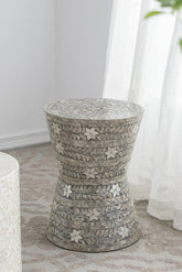 D14x19" Tapered Garden Capiz Stool, Accent Side Table