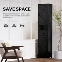 69" H Tall Bathroom Storage Cabinet with 2 Barn Doors and 1 Drawer, Narrow Storage Unit, Adjustable Shelves,Floor Cabinet for Bathroom, Living Room, Entryway,Kitchen,(Black)