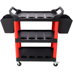 3 Tier Rolling Auto Detail Cart With Wheels,With 2pcs Bucket,for Detailers Garage, Workshop, Repair Shop, Storage Tool,Red&Black