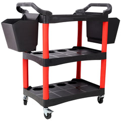 3 Tier Rolling Auto Detail Cart With Wheels,With 2pcs Bucket,for Detailers Garage, Workshop, Repair Shop, Storage Tool,Red&Black