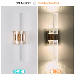 17"(H) Contemporary Crystal Wall Light, Gold Plating Finish with Bubble Crystal, 2-Light Sconce for Bathroom, Bedroom, Hallway – Modern Indoor Lighting Fixture