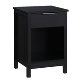 Nightstand with Drawer,3-Tier End Side Table with Storage Drawer and Shelf,Modern Bedside Night Stand for Bedroom, Living Room-Retro Black