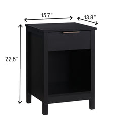 Nightstand with Drawer,3-Tier End Side Table with Storage Drawer and Shelf,Modern Bedside Night Stand for Bedroom, Living Room-Retro Black