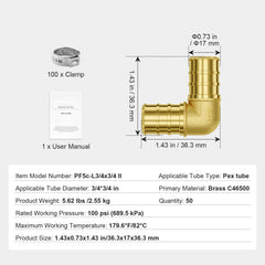 Pipe Fittings 3/4" 50PCS Brass Clamp-style Elbows for Heating Systems
