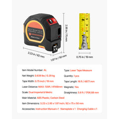 2in1 Laser Tape Measure 135ft Rechargeable Laser 16ft Magnetic Tape