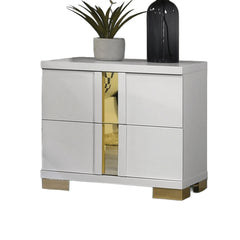 Attractive Beautiful Nightstand Bedroom Furniture White And Gold Finish Bracketed Metal Legs 1pc Bedside Table